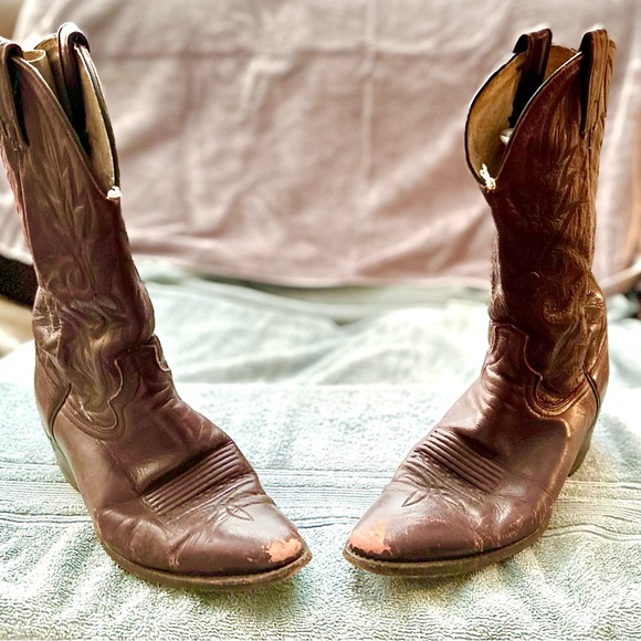 DAN POST 9.5 9 1/2 VINTAGE BROWN COWBOY BOOTS main image 4